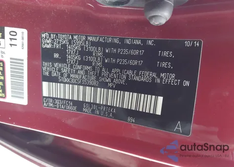 2015 Toyota Sienna Le 8 Passenger from USA, damaged, VIN 5TDKK3DC5FS539082